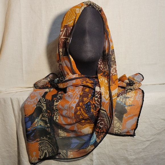 Coveri Collection Tribal Print Oblong Silk Chiffon Scarf/Wrap - Picture 1 of 5
